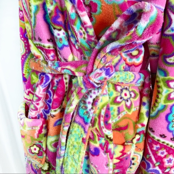 Vera Bradley Pink Paisley Fleece Plush Robe Hooded Bathrobe S/M - Picture 6 of 12